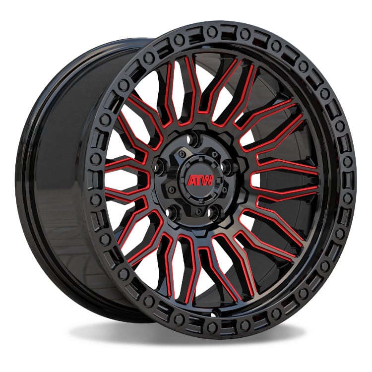 ATW Off-Road NILE 17x9 GLOSS BLACK / RED MILLED SPOKES / BLACK LIP