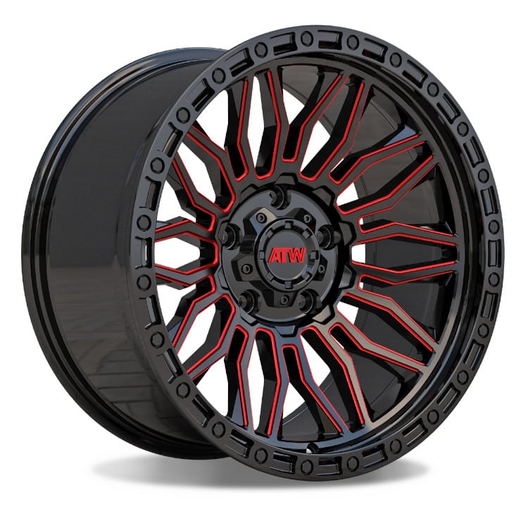 ATW Off-Road NILE 20x10 GLOSS BLACK / RED MILLED SPOKES / BLACK LIP