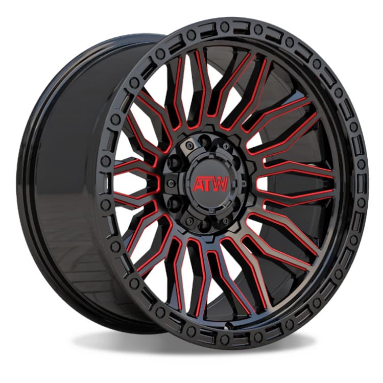 ATW Off-Road NILE 20x10 GLOSS BLACK / RED MILLED SPOKES / BLACK LIP