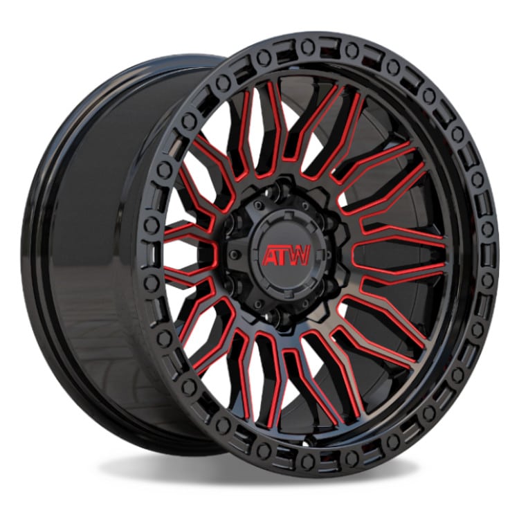 ATW Off-Road NILE 17x9 GLOSS BLACK / RED MILLED SPOKES / BLACK LIP