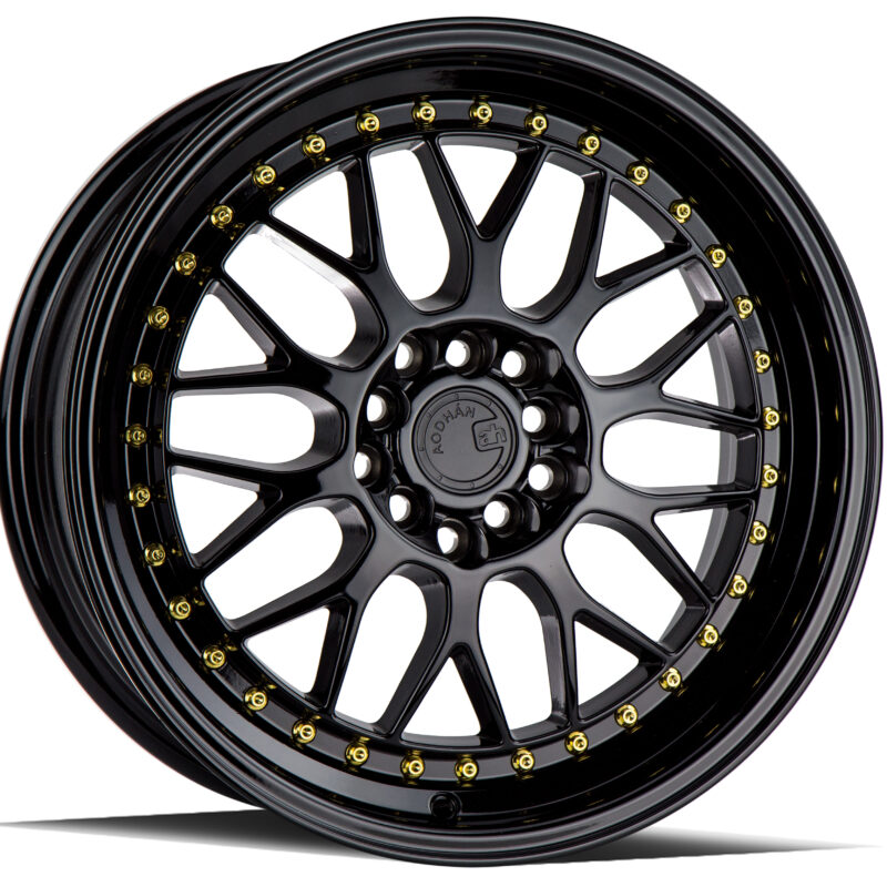 AH02 - 17x8 - 5x100/114.3 - ET +35 - Gloss Black ( Gold Rivet)