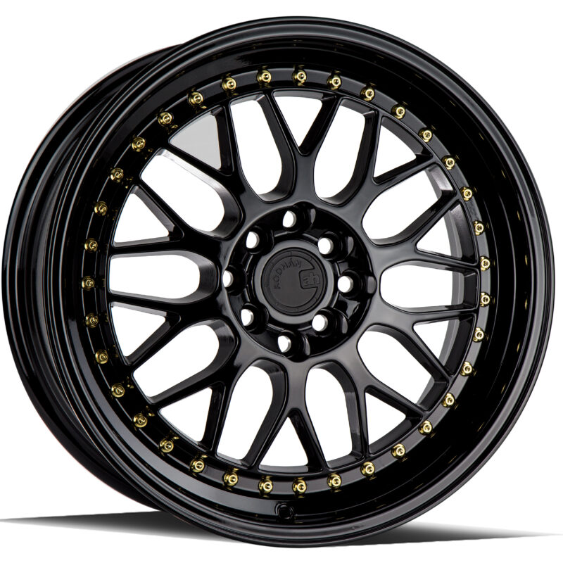 AH02 - 17x8 - 4x100/114.3 - ET +35 - Gloss Black ( Gold Rivet)