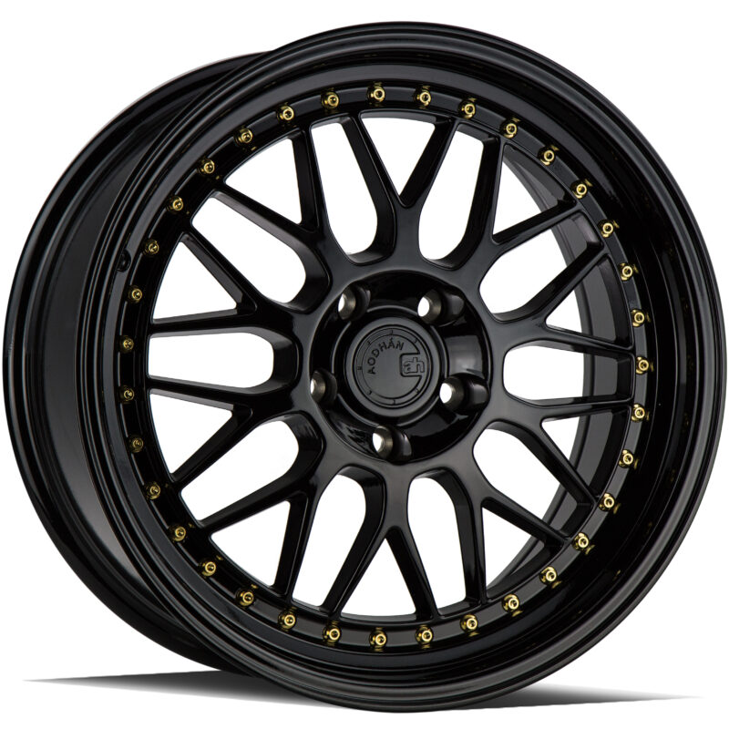 AH02 - 18x8.5 - 5x100 - ET +35 - Gloss Black ( Gold Rivet)