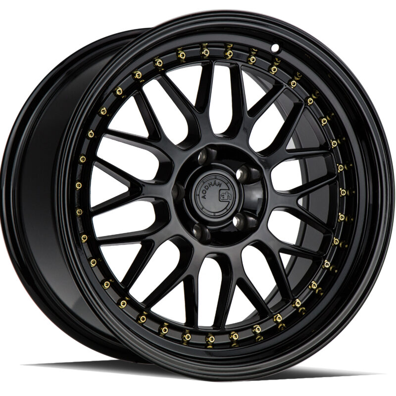 AH02 - 18x9.5 - 5x100 - ET +35 - Gloss Black ( Gold Rivet)