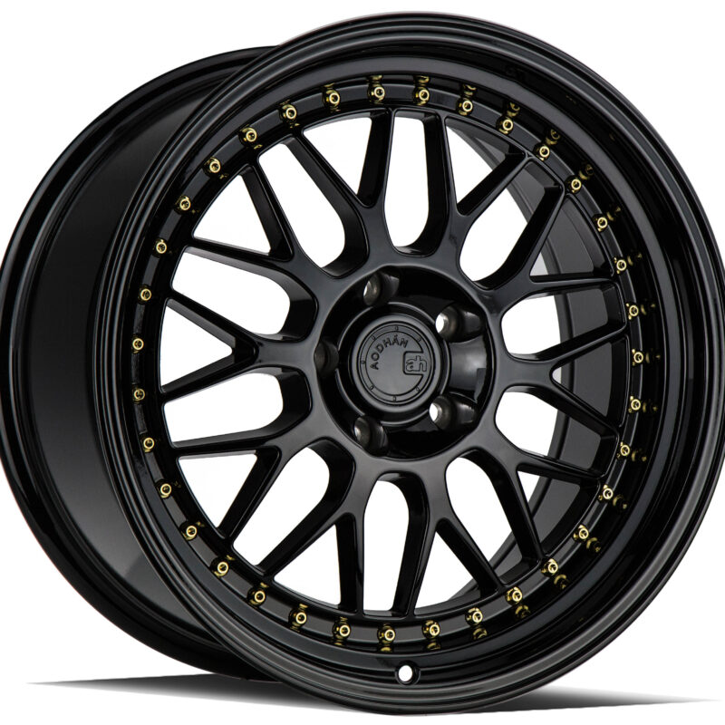 AH02 - 19x8.5 - 5x112 - ET +32 - Gloss Black ( Gold Rivet)